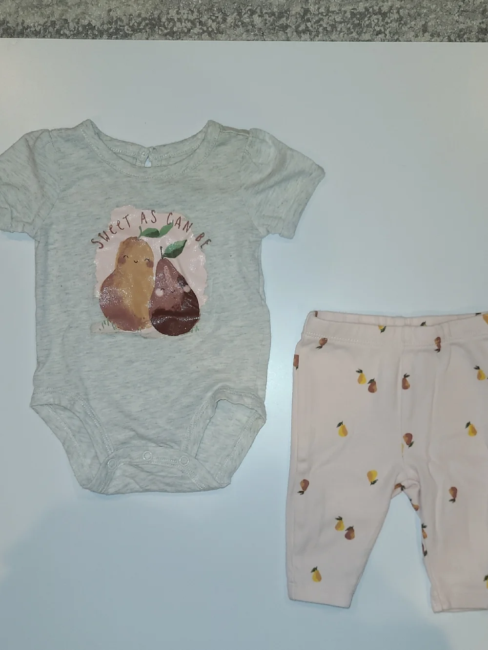 Carters Baby Pear Graphic Bodysuit & Pear Print Pants - Size 3 Months